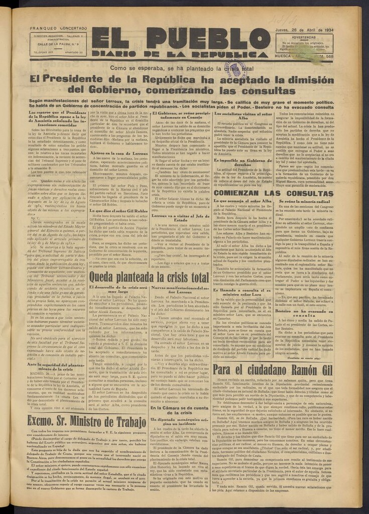 Miniatura de El Pueblo (Huesca. 1932) del 26 de abril de 1934