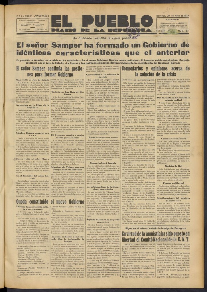 Miniatura de El Pueblo (Huesca. 1932) del 29 de abril de 1934
