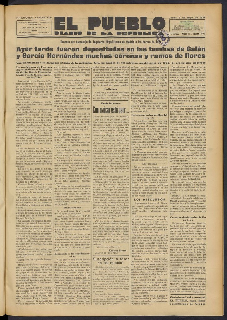 Miniatura de El Pueblo (Huesca. 1932) del 3 de mayo de 1934