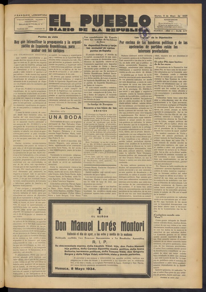 Miniatura de El Pueblo (Huesca. 1932) del 8 de mayo de 1934