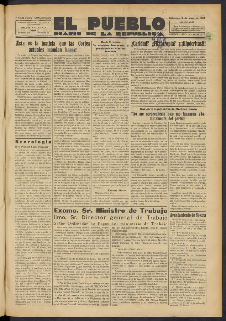 Miniatura de El Pueblo (Huesca. 1932) del 9 de mayo de 1934