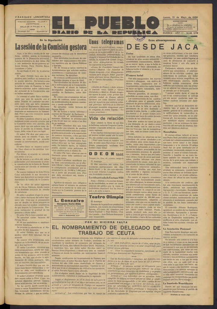 Miniatura de El Pueblo (Huesca. 1932) del 10 de mayo de 1934
