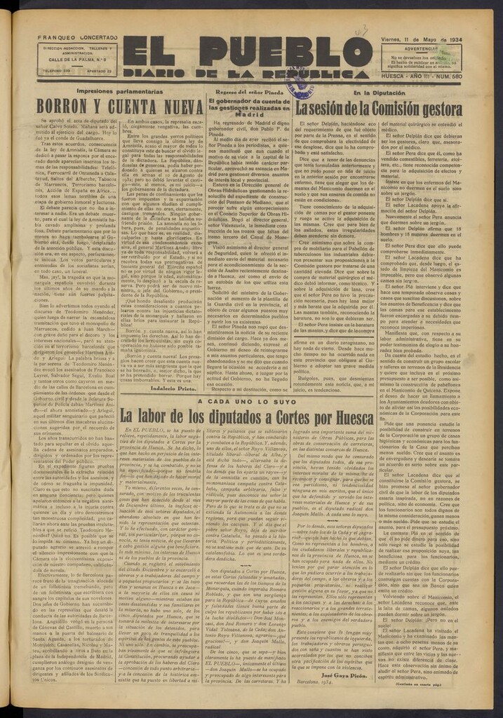 Miniatura de El Pueblo (Huesca. 1932) del 11 de mayo de 1934