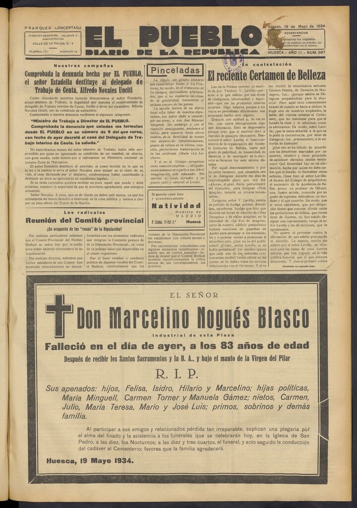 Miniatura de El Pueblo (Huesca. 1932) del 19 de mayo de 1934