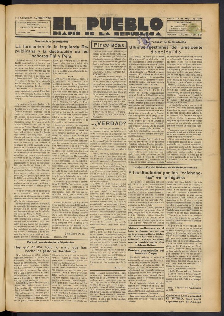 Miniatura de El Pueblo (Huesca. 1932) del 24 de mayo de 1934