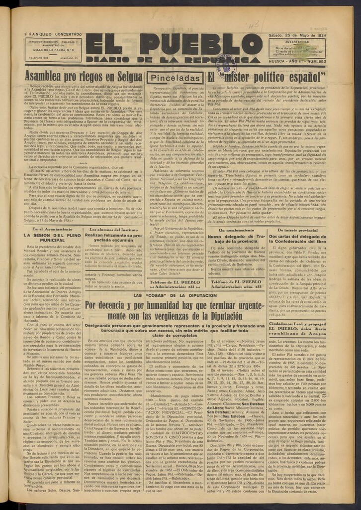 Miniatura de El Pueblo (Huesca. 1932) del 26 de mayo de 1934