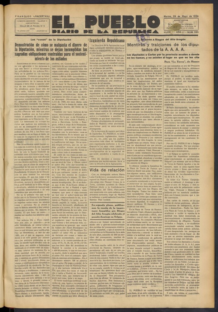 Miniatura de El Pueblo (Huesca. 1932) del 29 de mayo de 1934