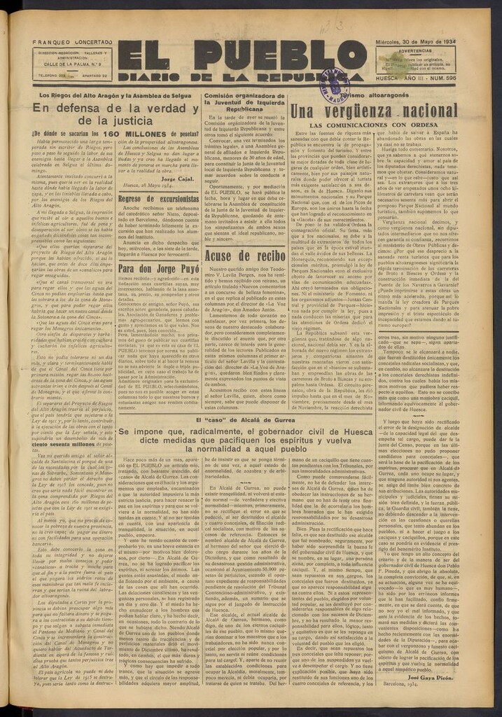 Miniatura de El Pueblo (Huesca. 1932) del 30 de mayo de 1934