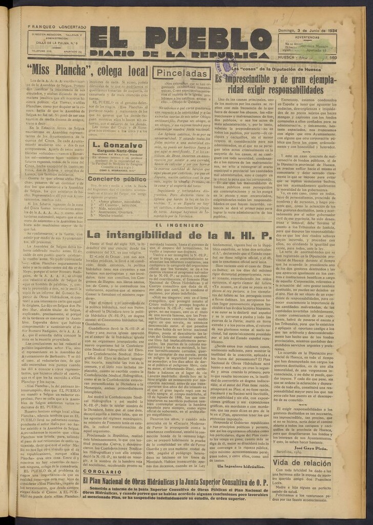 Miniatura de El Pueblo (Huesca. 1932) del 3 de junio de 1934