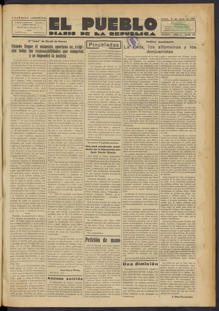 Miniatura de El Pueblo (Huesca. 1932) del 5 de junio de 1934
