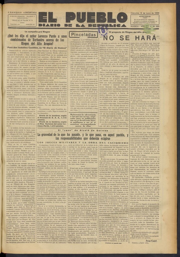 Miniatura de El Pueblo (Huesca. 1932) del 6 de junio de 1934