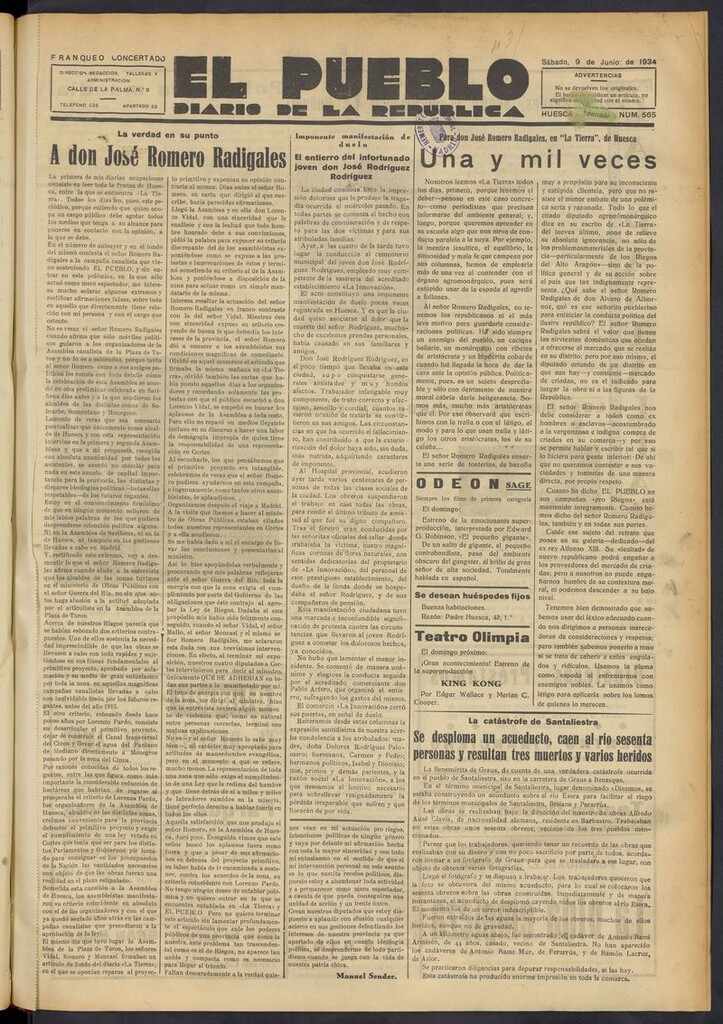 Miniatura de El Pueblo (Huesca. 1932) del 9 de junio de 1934