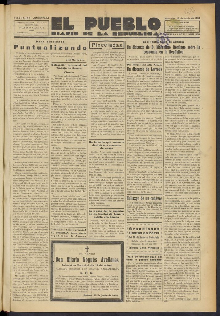 Miniatura de El Pueblo (Huesca. 1932) del 13 de junio de 1934