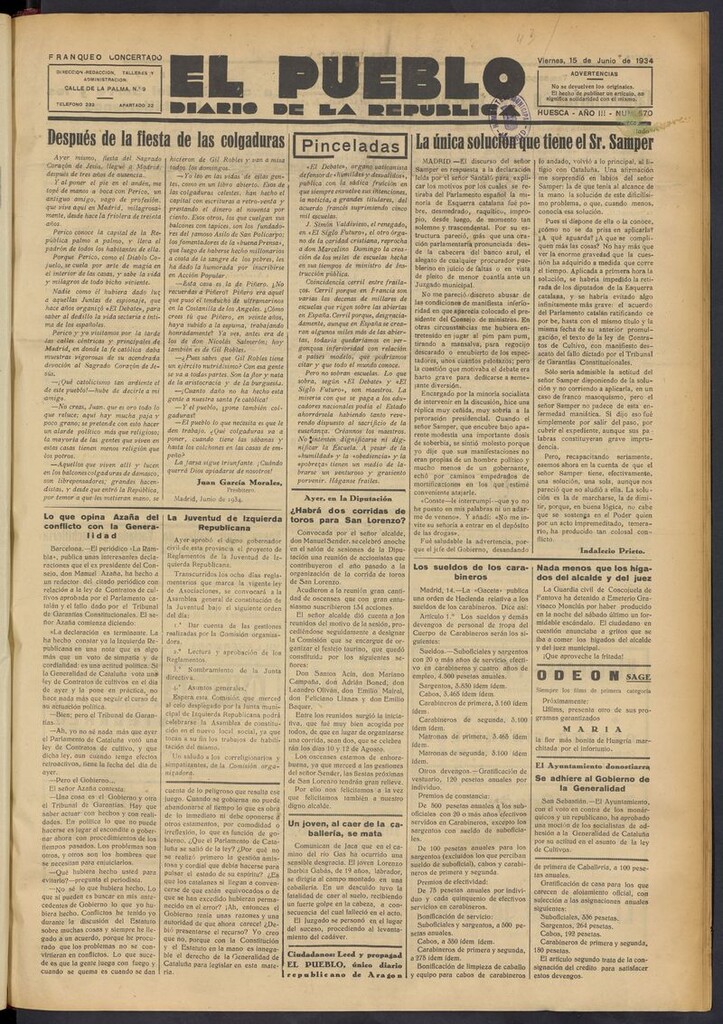 Miniatura de El Pueblo (Huesca. 1932) del 15 de junio de 1934
