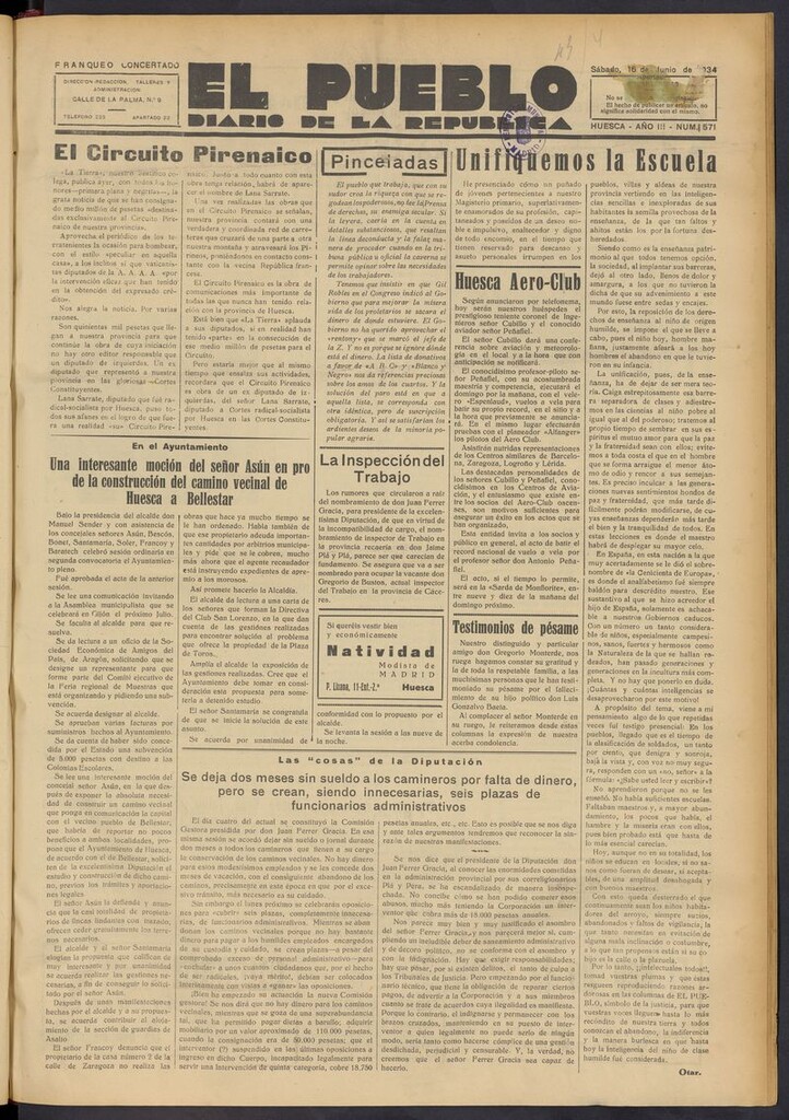 Miniatura de El Pueblo (Huesca. 1932) del 16 de junio de 1934