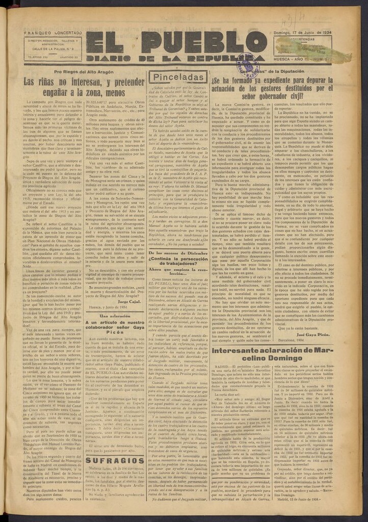 Miniatura de El Pueblo (Huesca. 1932) del 17 de junio de 1934