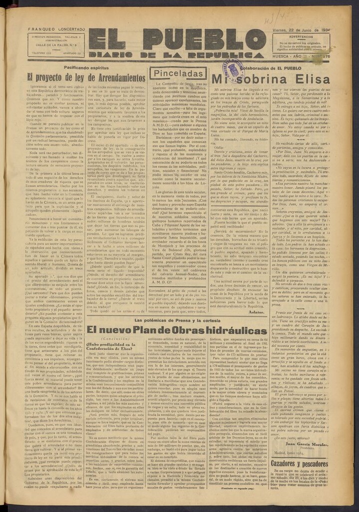 Miniatura de El Pueblo (Huesca. 1932) del 22 de junio de 1934