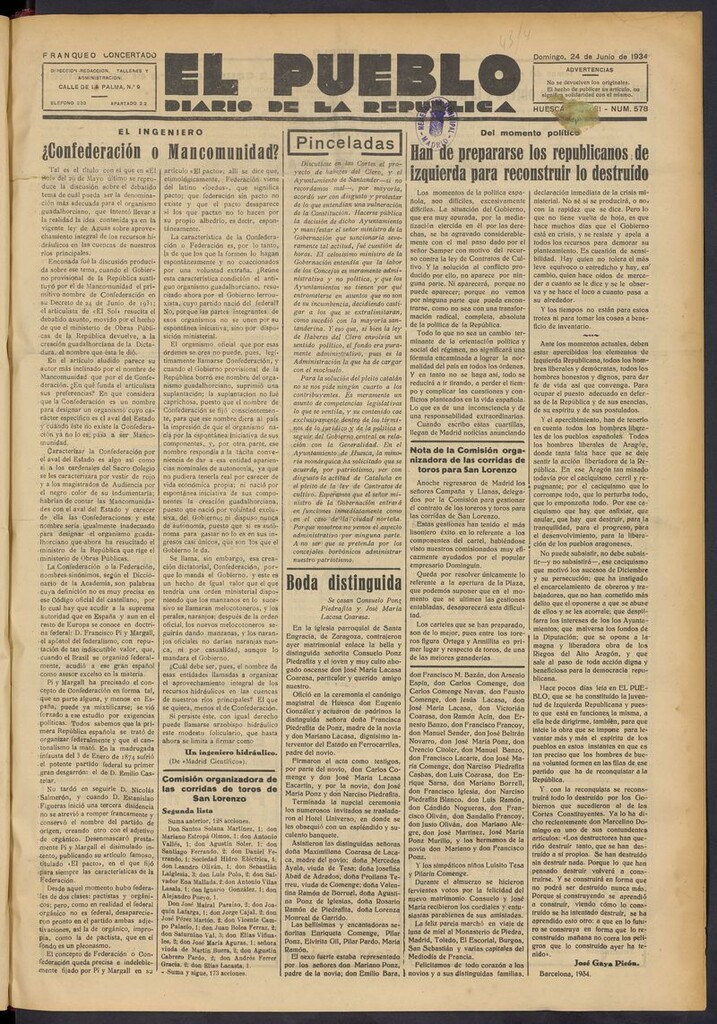 Miniatura de El Pueblo (Huesca. 1932) del 24 de junio de 1934