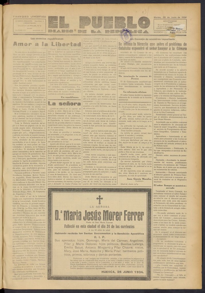 Miniatura de El Pueblo (Huesca. 1932) del 26 de junio de 1934