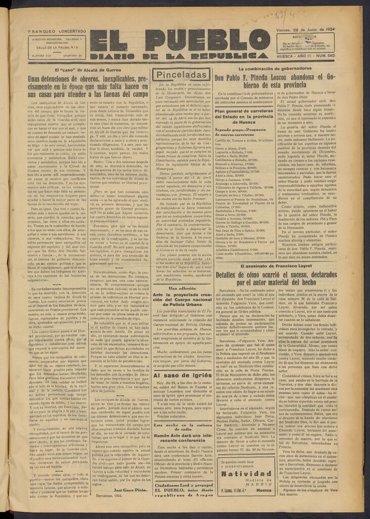 Miniatura de El Pueblo (Huesca. 1932) del 29 de junio de 1934