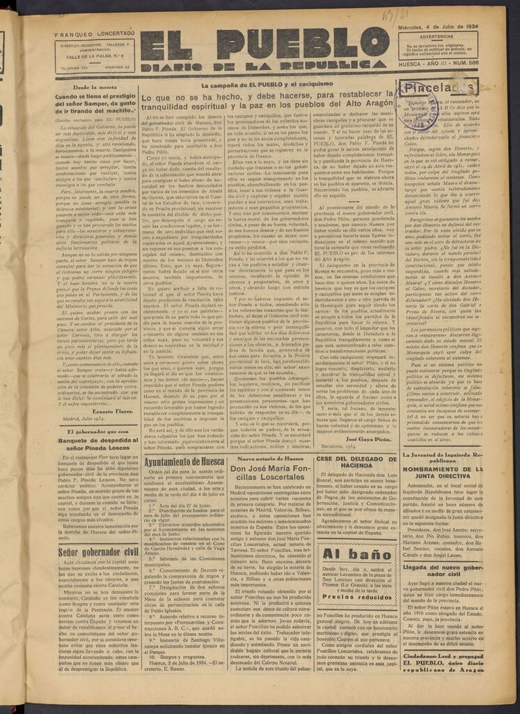 Miniatura de El Pueblo (Huesca. 1932) del 4 de julio de 1934
