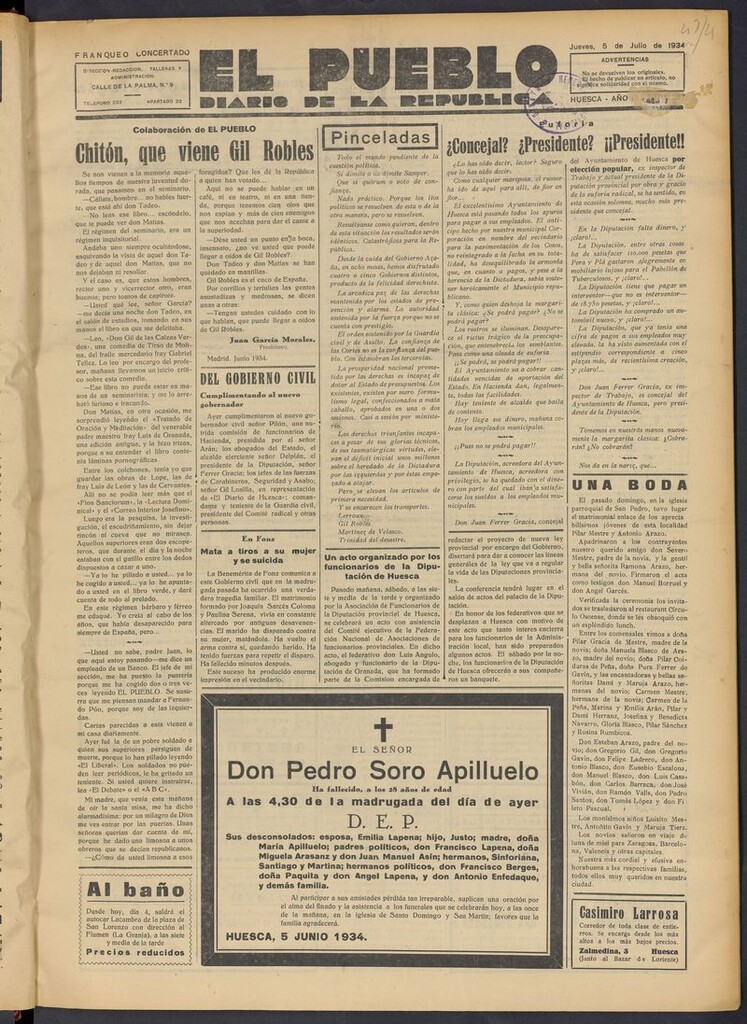 Miniatura de El Pueblo (Huesca. 1932) del 5 de julio de 1934