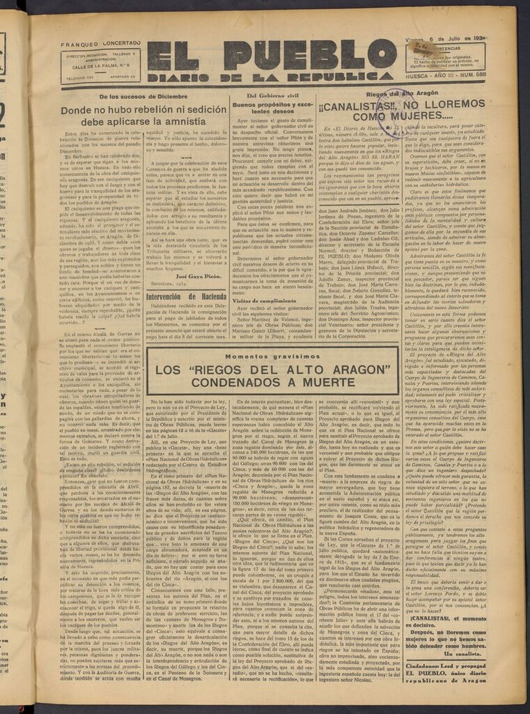 Miniatura de El Pueblo (Huesca. 1932) del 6 de julio de 1934