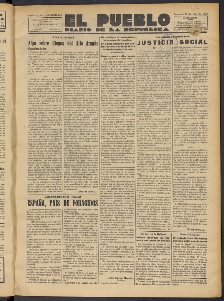 Miniatura de El Pueblo (Huesca. 1932) del 8 de julio de 1934