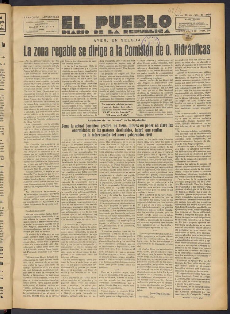 Miniatura de El Pueblo (Huesca. 1932) del 10 de julio de 1934