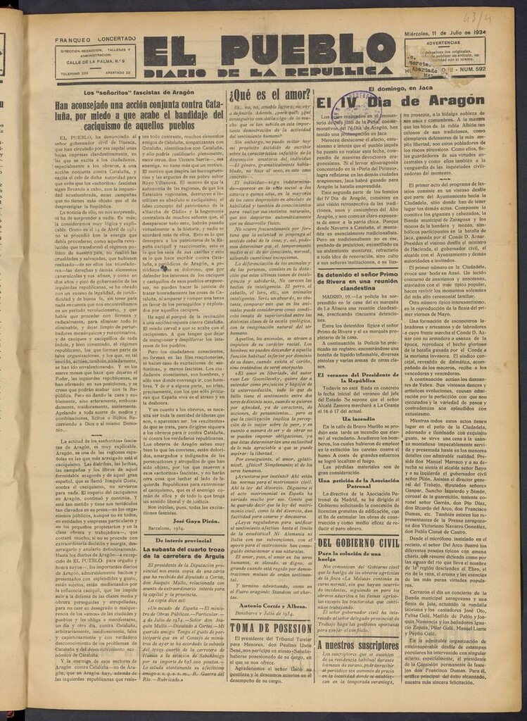 Miniatura de El Pueblo (Huesca. 1932) del 11 de julio de 1934