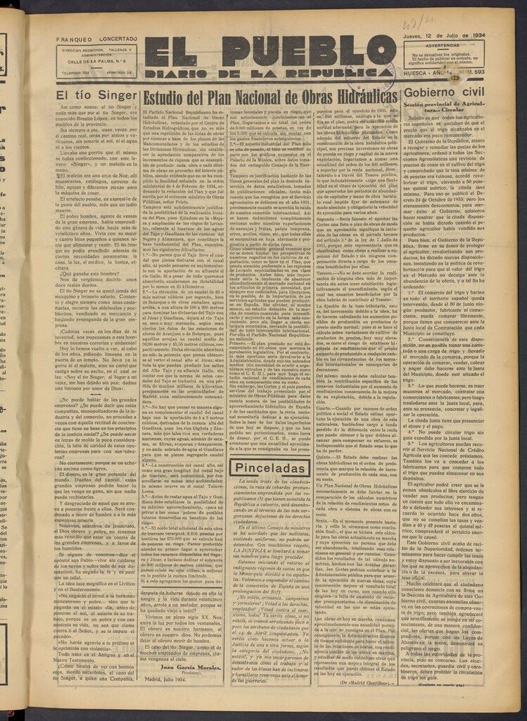 Miniatura de El Pueblo (Huesca. 1932) del 12 de julio de 1934