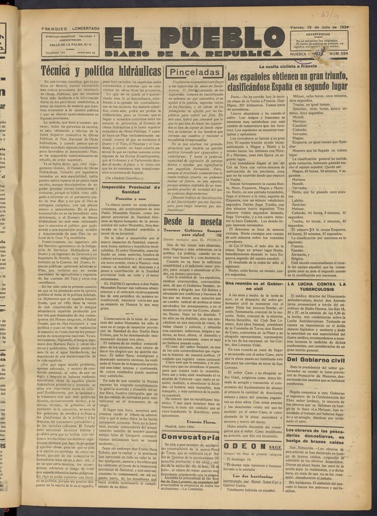 Miniatura de El Pueblo (Huesca. 1932) del 13 de julio de 1934