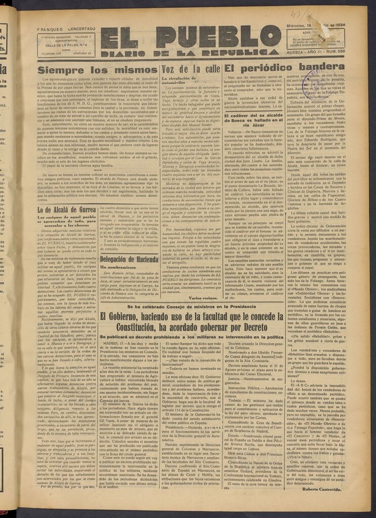 Miniatura de El Pueblo (Huesca. 1932) del 18 de julio de 1934