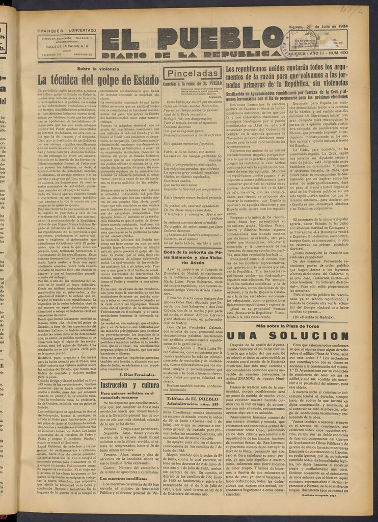 Miniatura de El Pueblo (Huesca. 1932) del 20 de julio de 1934