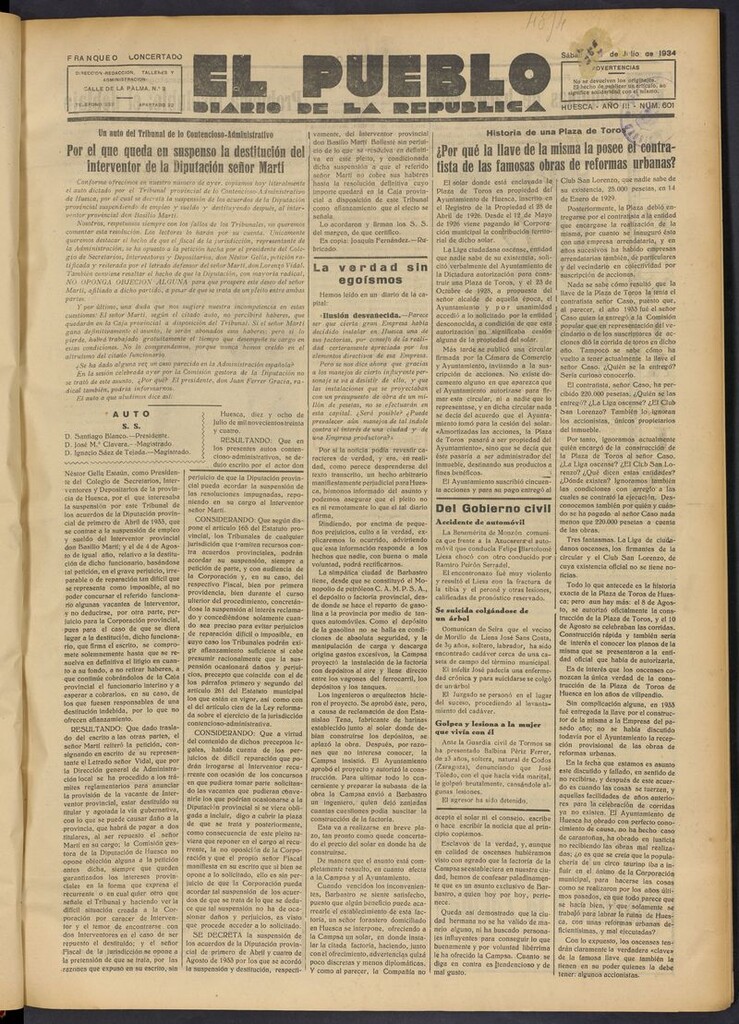 Miniatura de El Pueblo (Huesca. 1932) del 21 de julio de 1934