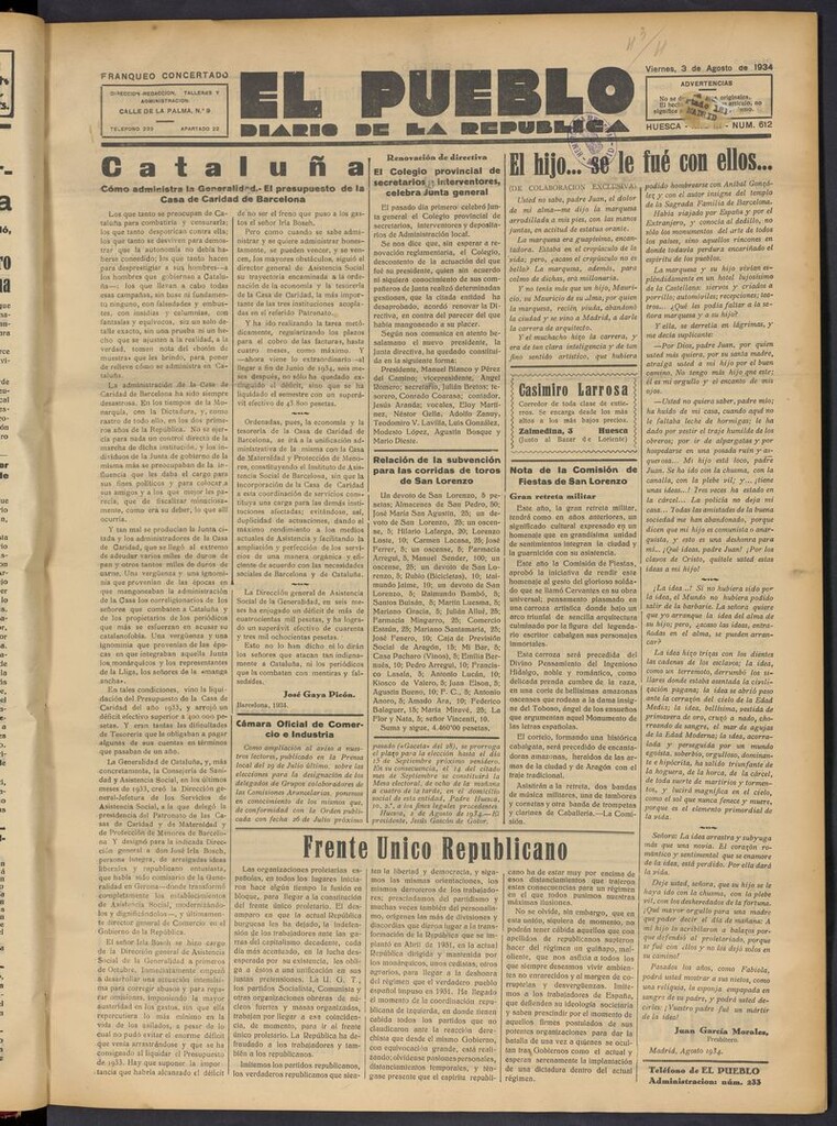 Miniatura de El Pueblo (Huesca. 1932) del 3 de agosto de 1934