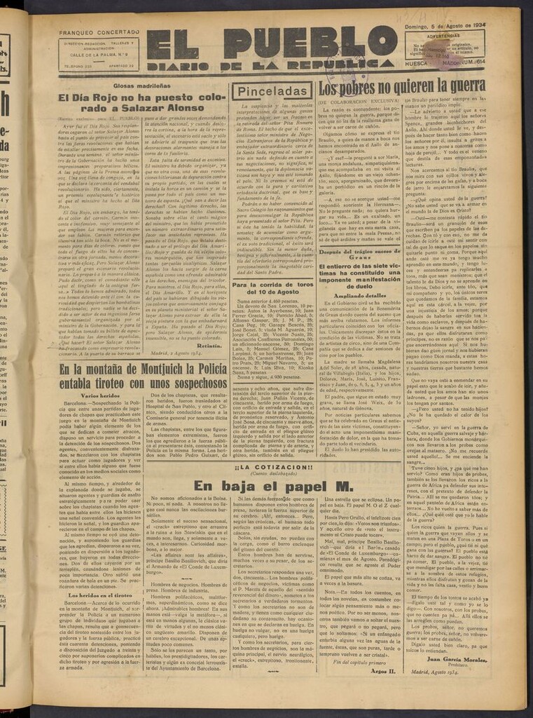 Miniatura de El Pueblo (Huesca. 1932) del 5 de agosto de 1934