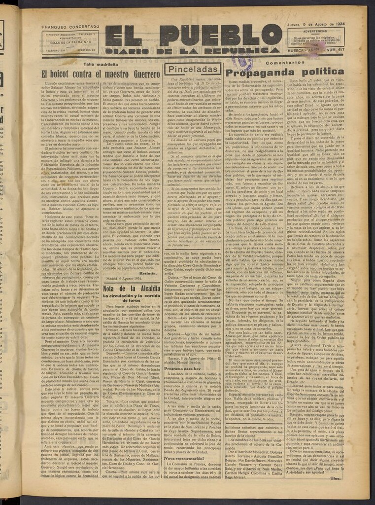Miniatura de El Pueblo (Huesca. 1932) del 9 de agosto de 1934