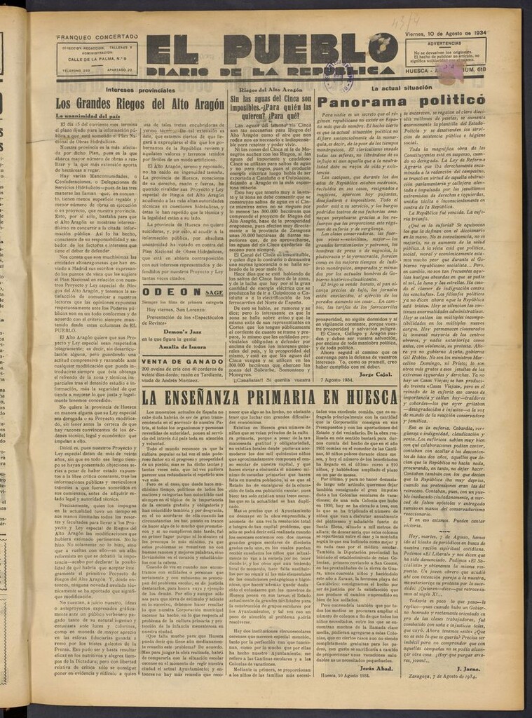 Miniatura de El Pueblo (Huesca. 1932) del 10 de agosto de 1934