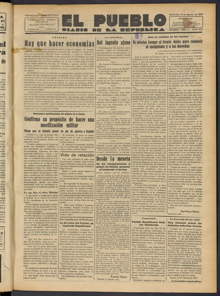 Miniatura de El Pueblo (Huesca. 1932) del 15 de agosto de 1934