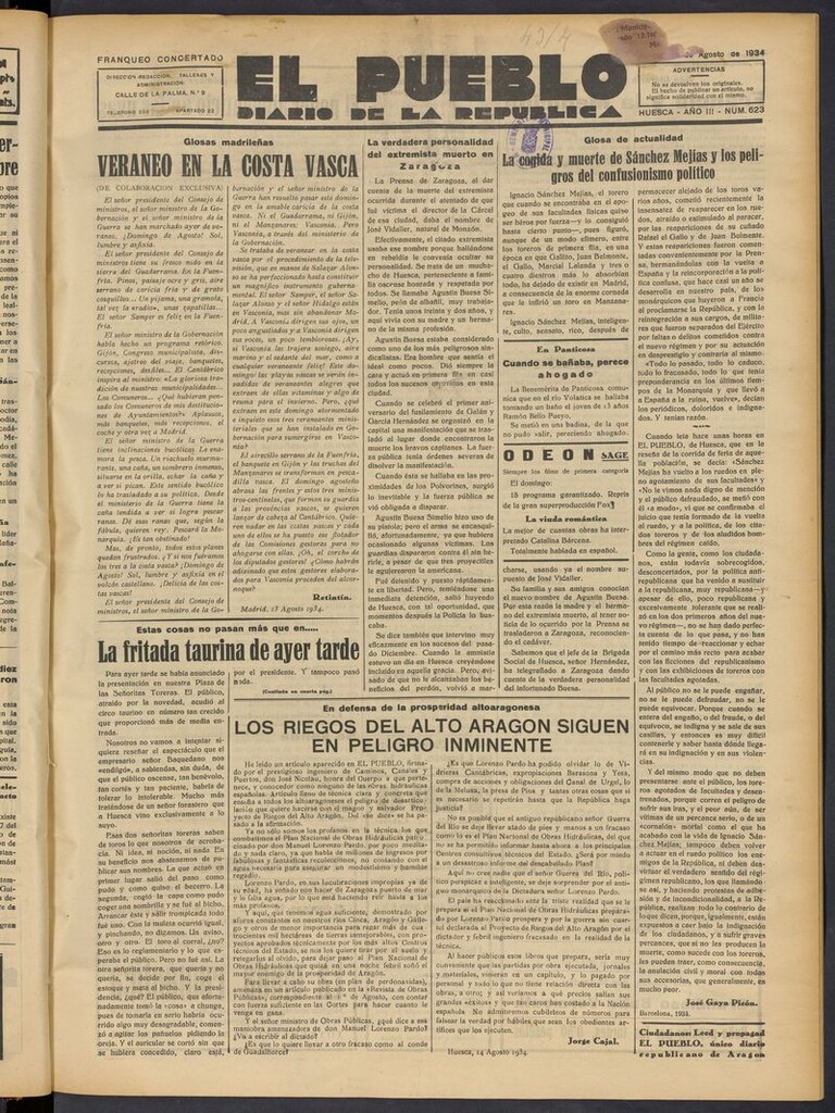 Miniatura de El Pueblo (Huesca. 1932) del 16 de agosto de 1934