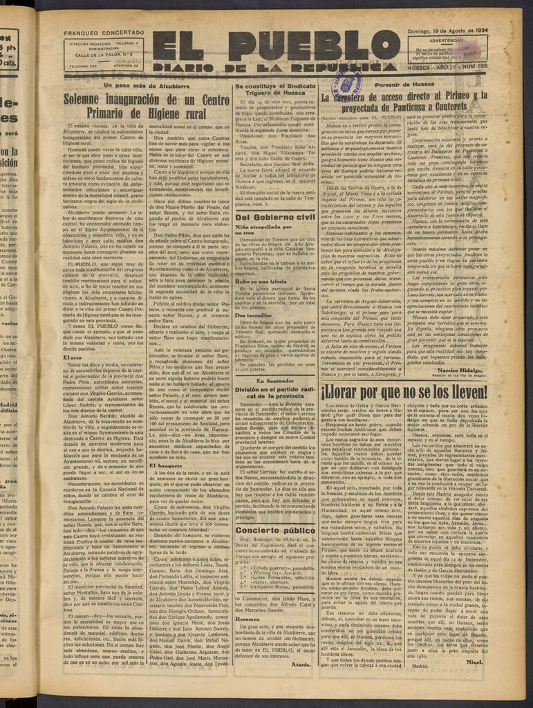 Miniatura de El Pueblo (Huesca. 1932) del 19 de agosto de 1934
