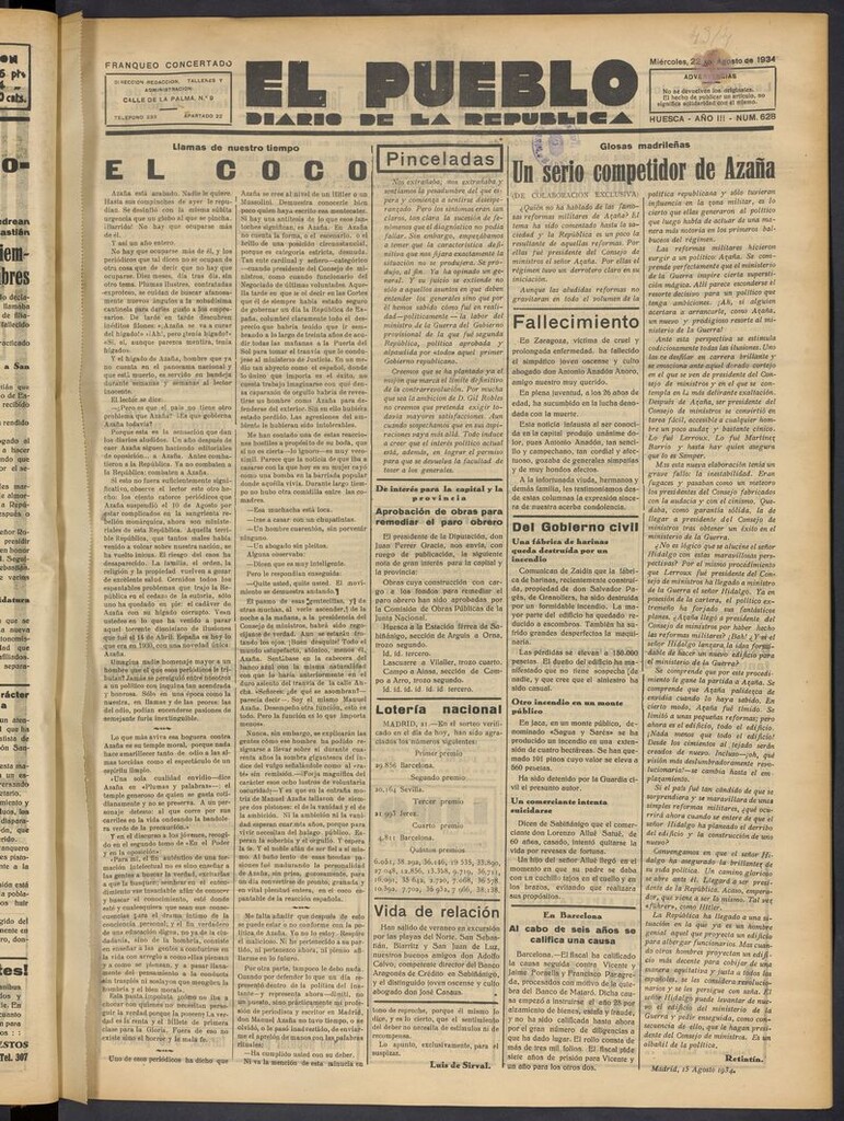 Miniatura de El Pueblo (Huesca. 1932) del 22 de agosto de 1934