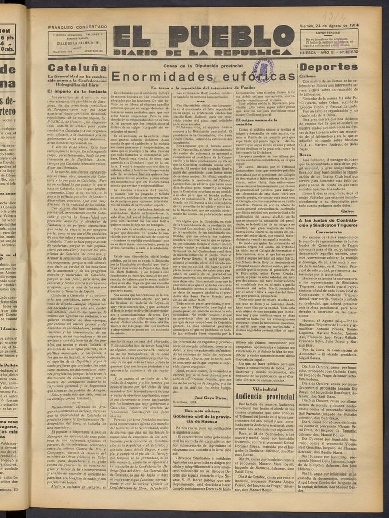 Miniatura de El Pueblo (Huesca. 1932) del 24 de agosto de 1934