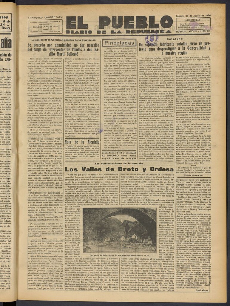 Miniatura de El Pueblo (Huesca. 1932) del 25 de agosto de 1934