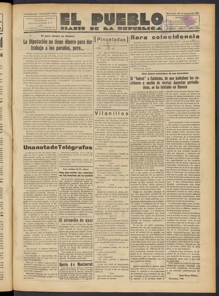 Miniatura de El Pueblo (Huesca. 1932) del 29 de agosto de 1934
