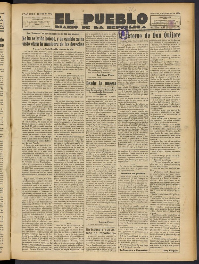 Miniatura de El Pueblo (Huesca. 1932) del 5 de septiembre de 1934