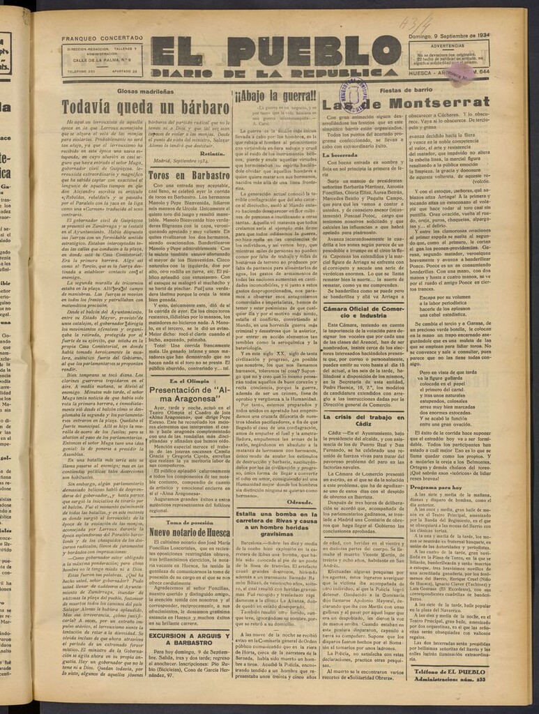 Miniatura de El Pueblo (Huesca. 1932) del 9 de septiembre de 1934
