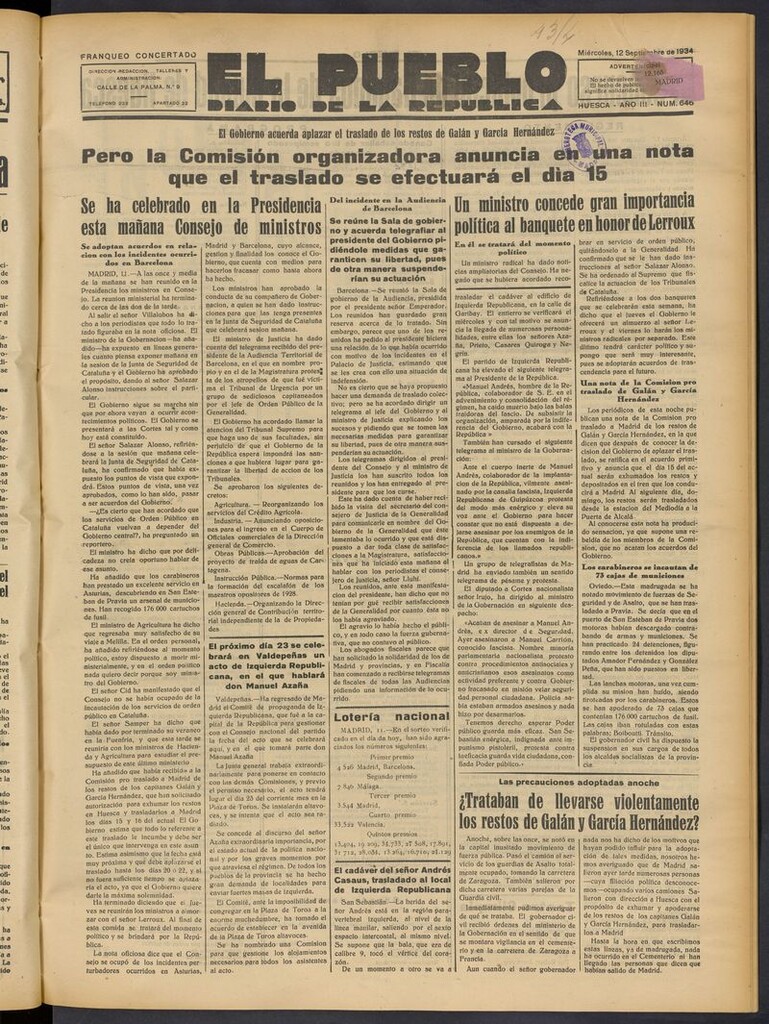 Miniatura de El Pueblo (Huesca. 1932) del 12 de septiembre de 1934