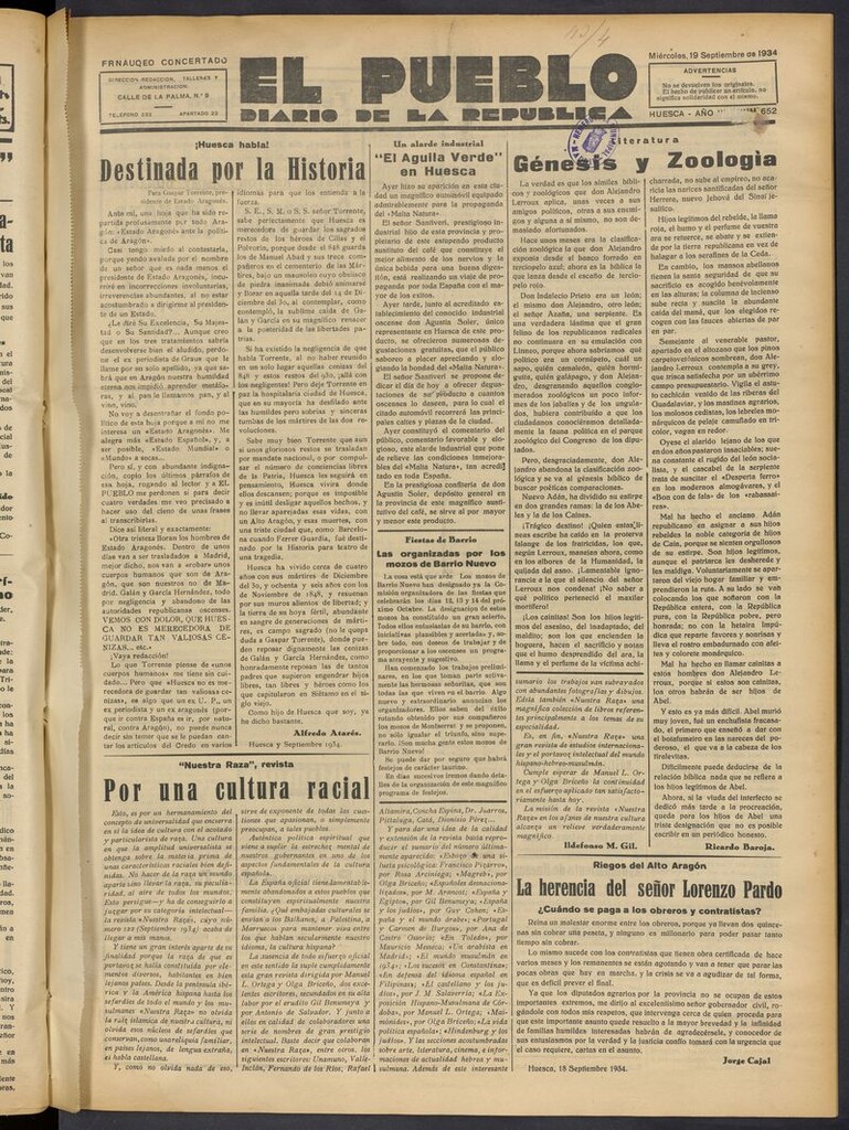 Miniatura de El Pueblo (Huesca. 1932) del 19 de septiembre de 1934